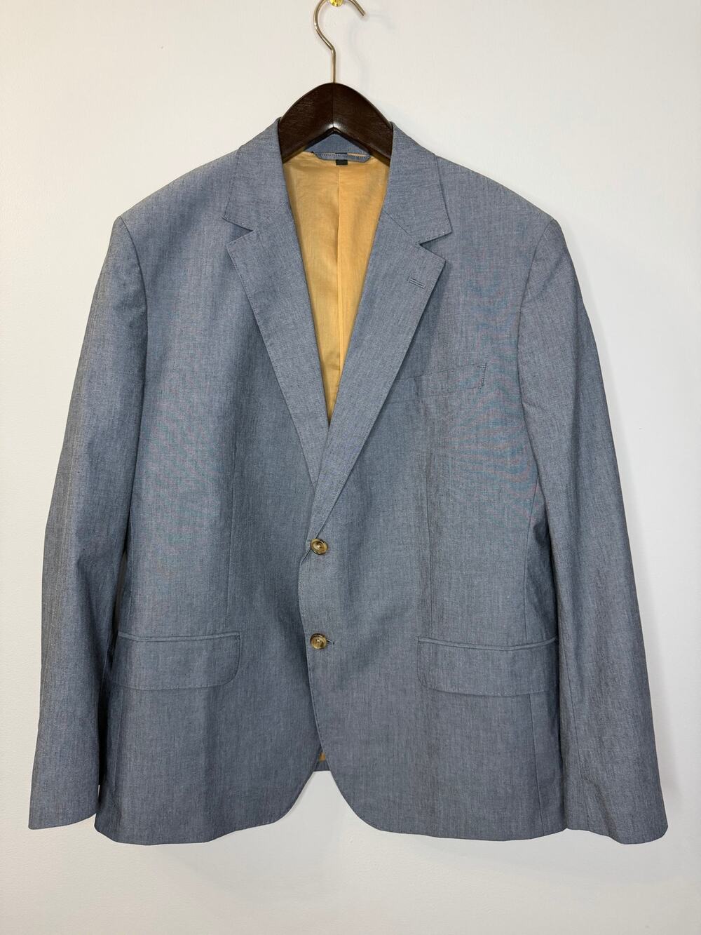 Bonobos Blue Chambray Cotton Sport Coat Standard Fit 46S Blazer Somelos Tecidos